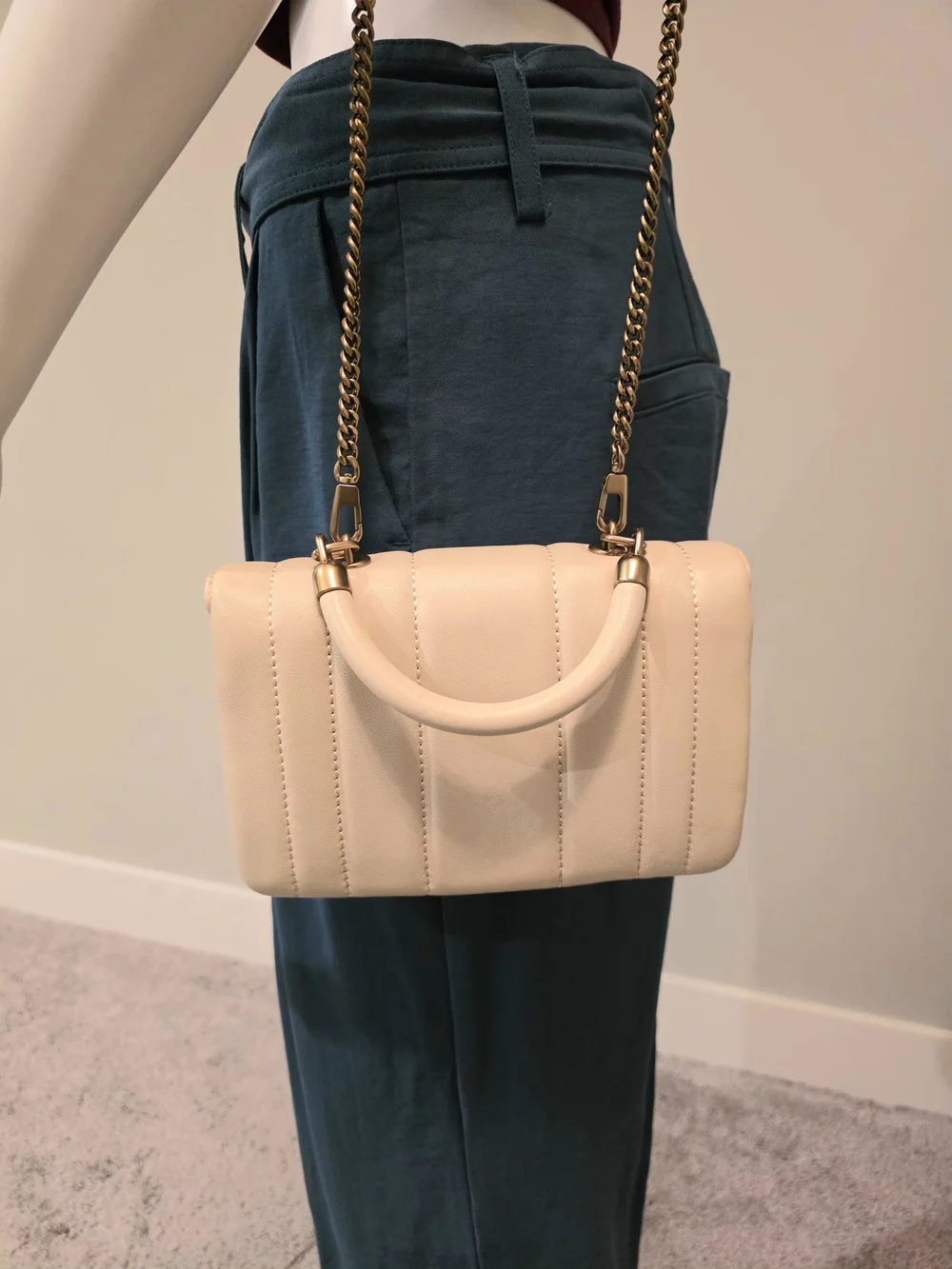 Tory Burch Cream Quilted Top-Handle Satchel with Gold Hardware